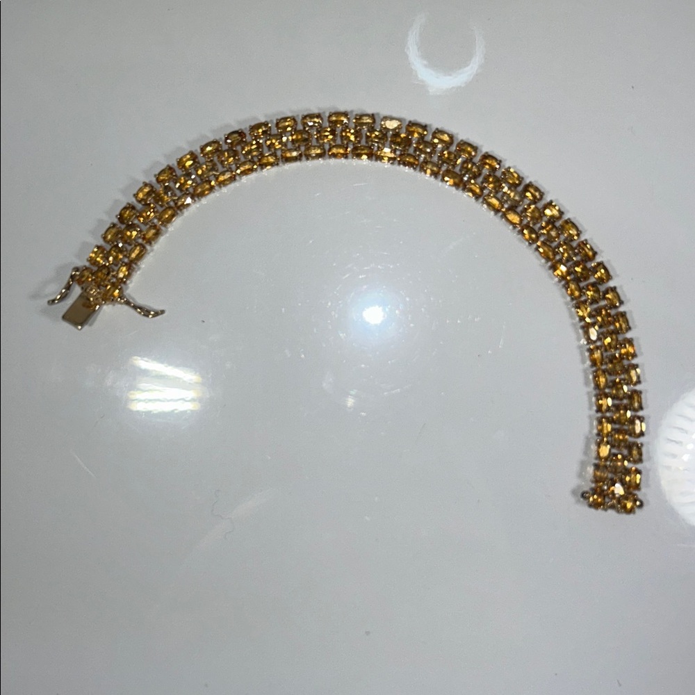 NWOT Genuine Citrine Gemstone Gold Plated Sterling Silver Designer Line Bracelet